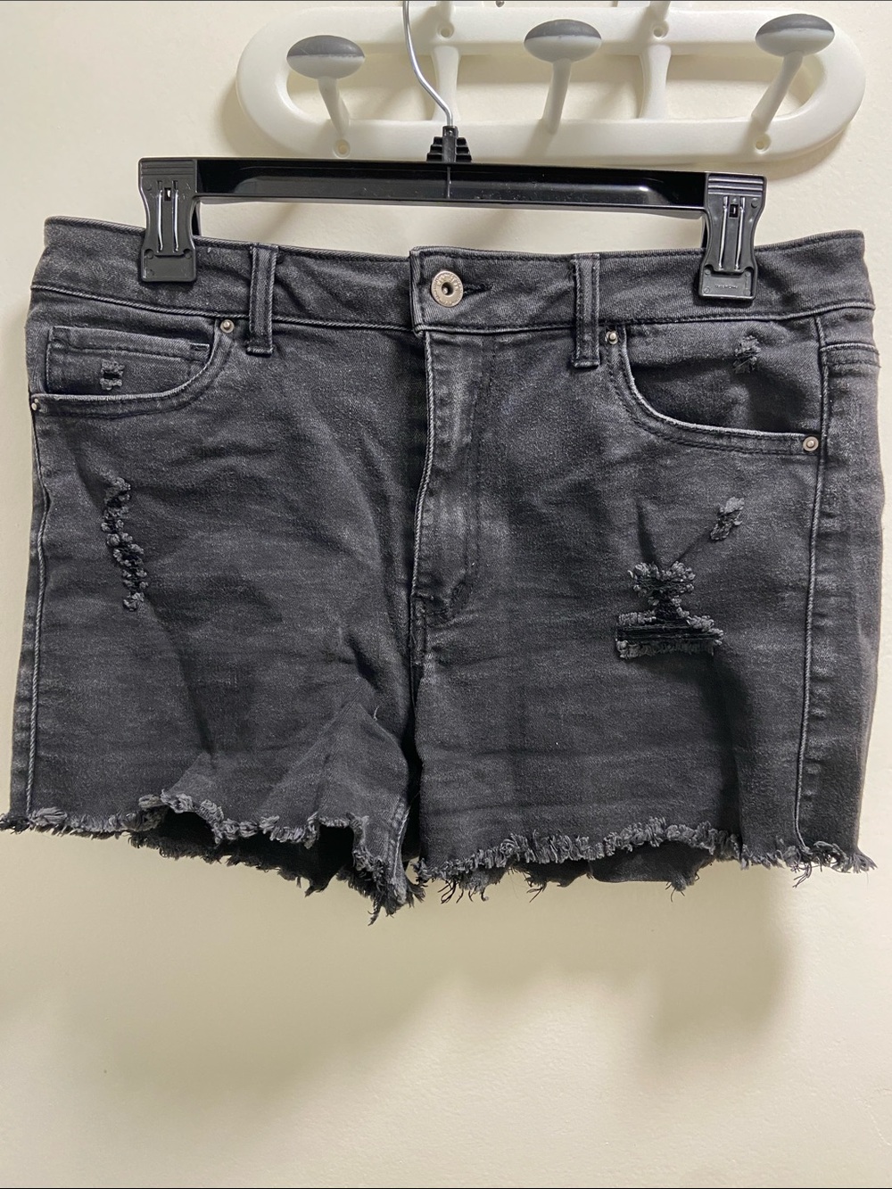 Wax Jean Black Distressed Frayed Hem Denim Shorts
